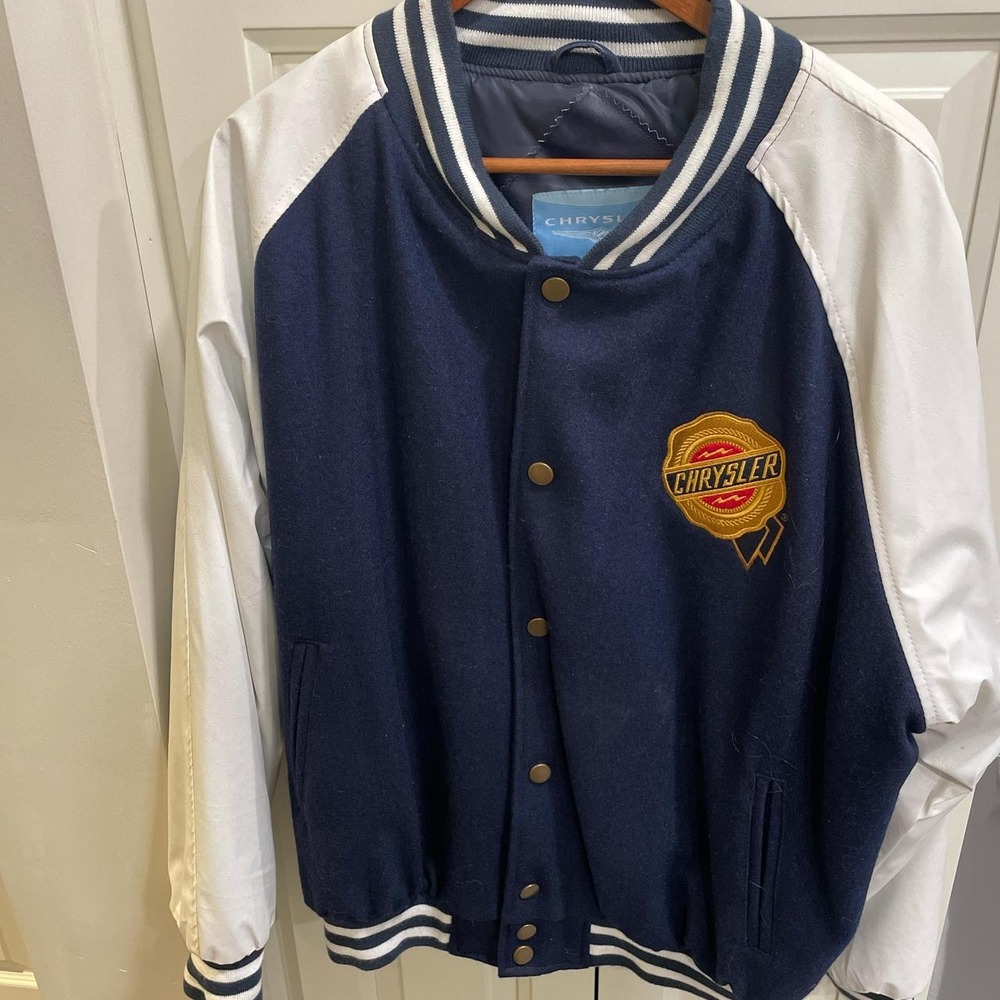 Men's Vintage Chrysler Bomber Jacket. Blue & White.  Size Large